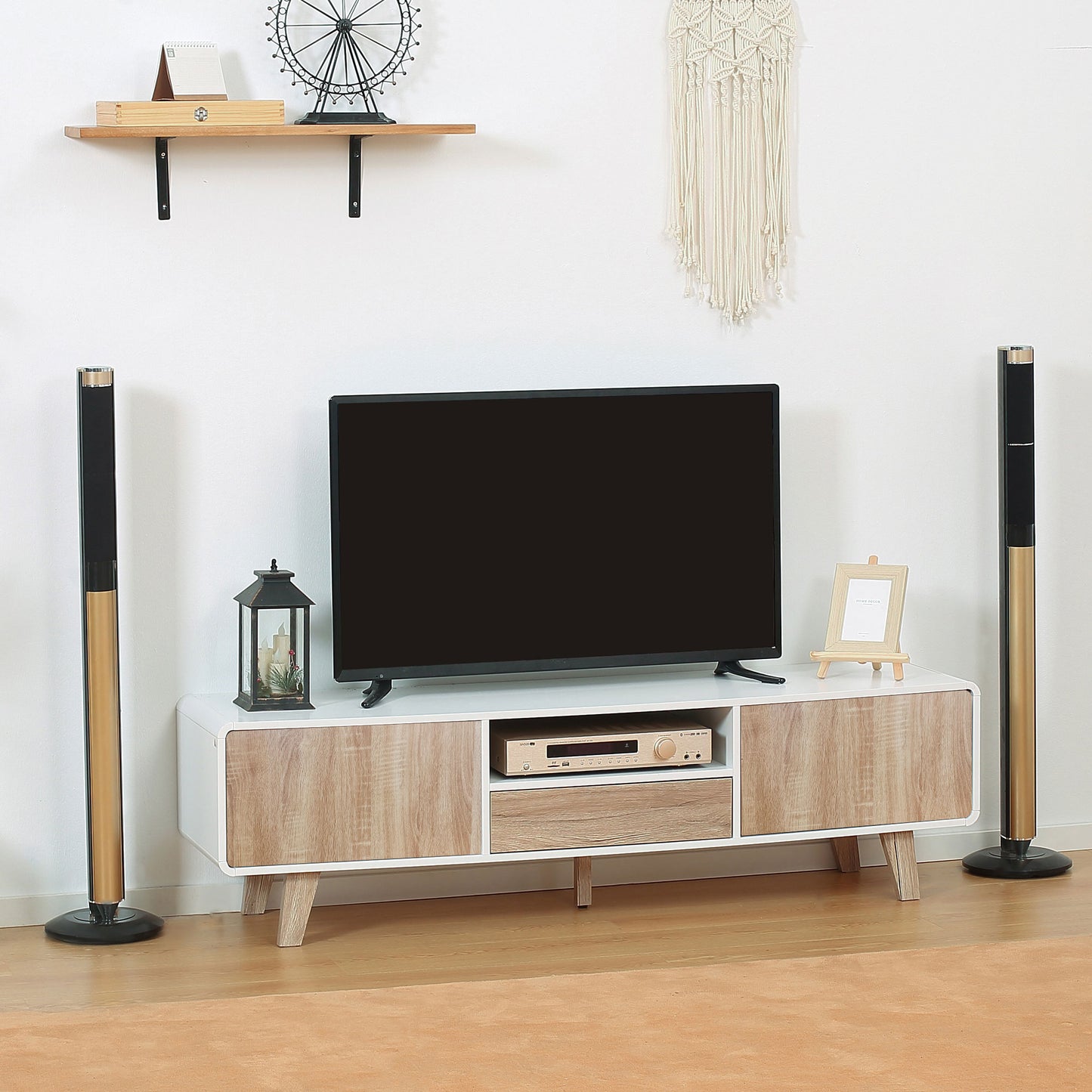 HOMCOM Modern TV Stand Cabinet for TVs up to 72" Flat Screen with Push-open Drawer, Storage Compartment and Cable Management, Rounded-edge Entertainment Center for Living Room, Bedroom