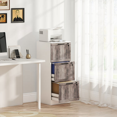 HOMCOM 3 Drawer Filing Cabinet, Farmhouse File Cabinet with Lock, Adjustable Hanging Rails for A4 Letter Size Files, White