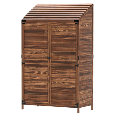 Outsunny Outdoor Storage Cabinet, Wooden Garden Storage Shed with Double Doors and Shelves for Garden Porch Deck, Mixed-Brown