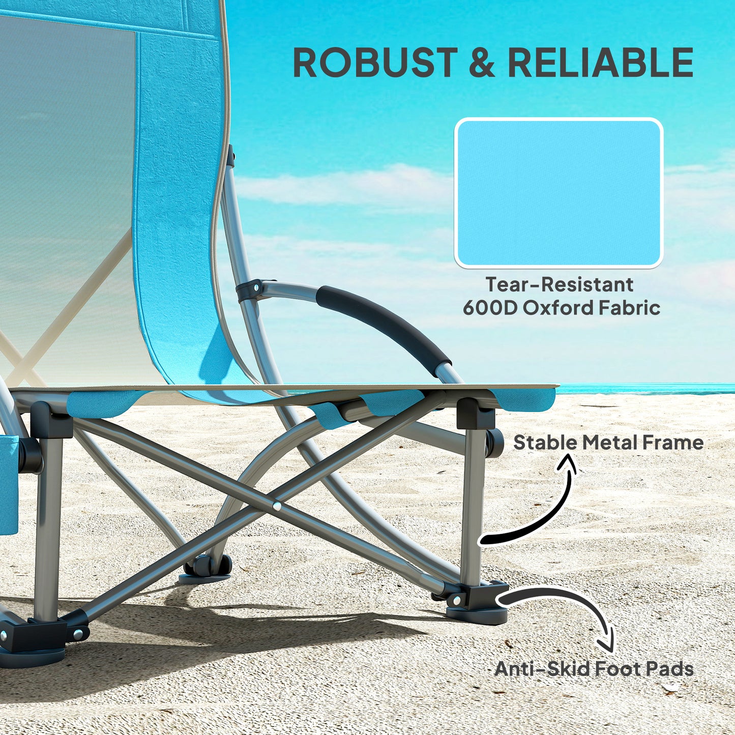 Outsunny Set of 2 Folding Beach Chairs with Mesh Back, Carry Bag and Cup Holder for Outdoor Camping Lawn, 22.8" x 21.7" x 24.4"