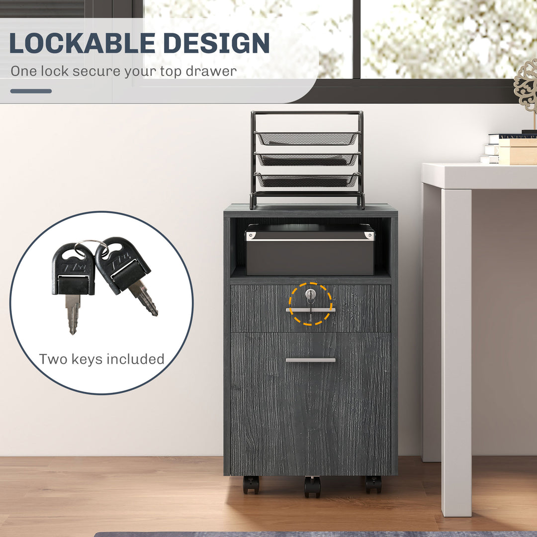 Vinsetto 2 Drawer Filing Cabinet with Lock, Vertical File Cabinet with Wheels, Mobile Office Cabinet for A4, Letter Size, White