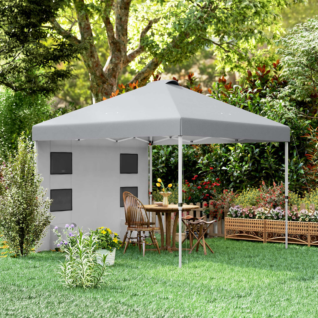 Outsunny 10' x 10' Pop Up Canopy Tent with Sidewall, Height Adjustable Instant Sun Shelter with Storage Pockets, Light Grey