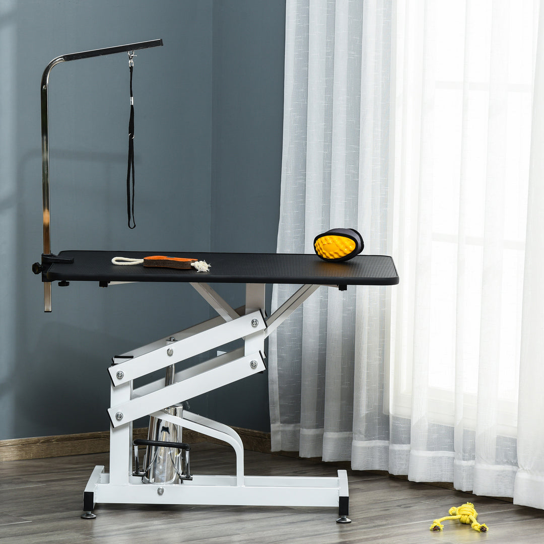 PawHut Pet Grooming Table, Height Adjustable Dog Grooming Table with Arm, Noose and Non-Slip Grooming Table, Black