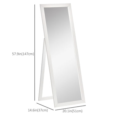 HOMCOM 58" x 20" Full Length Mirror with Frame, Floor Standing Mirror, Rectangular Full Body Mirror for Bedroom, Living Room, White