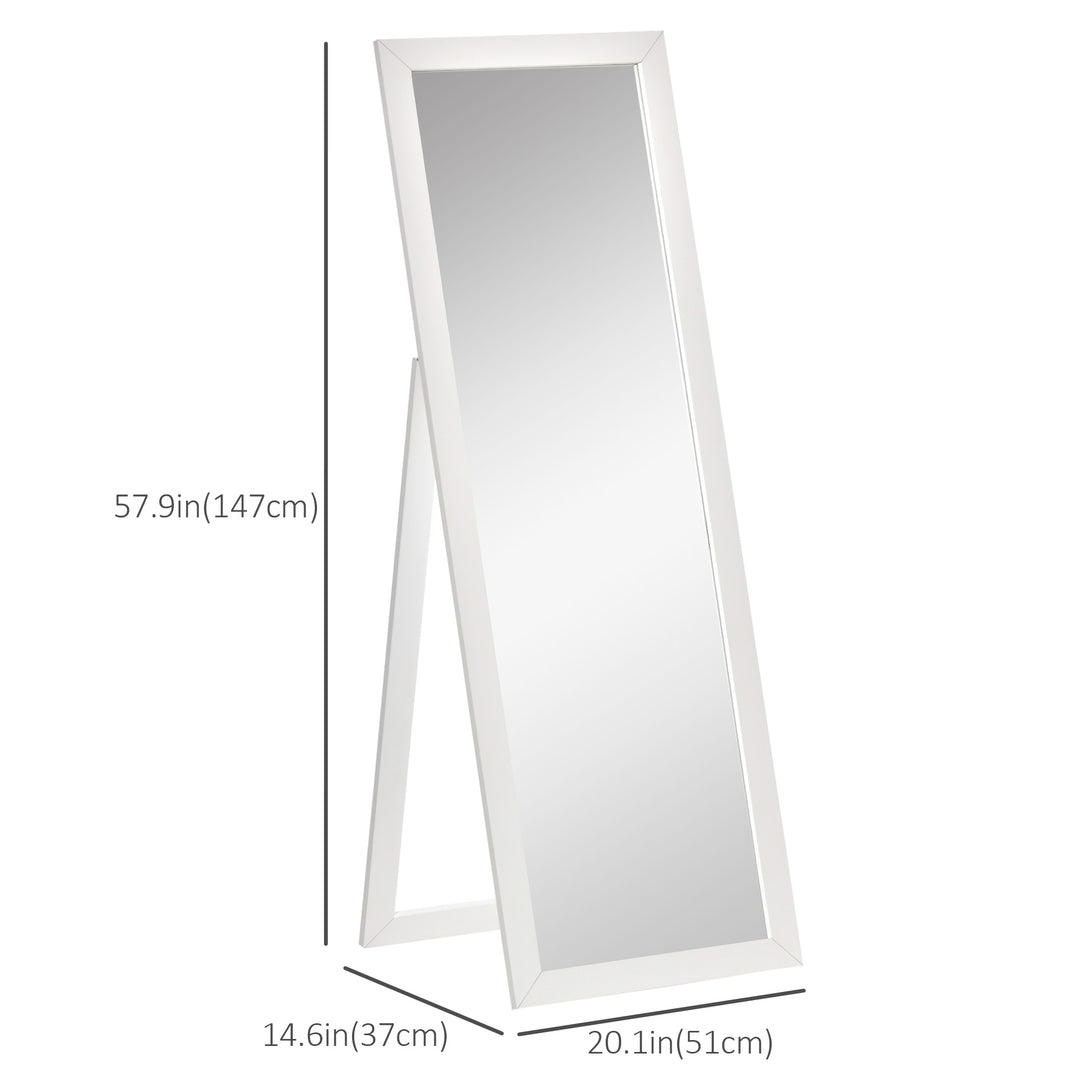 HOMCOM 58" x 20" Full Length Mirror with Frame, Floor Standing Mirror, Rectangular Full Body Mirror for Bedroom, Living Room, White