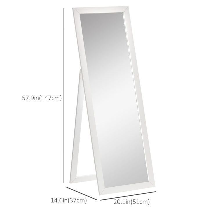 HOMCOM 58" x 20" Full Length Mirror with Frame, Floor Standing Mirror, Rectangular Full Body Mirror for Bedroom, Living Room, White