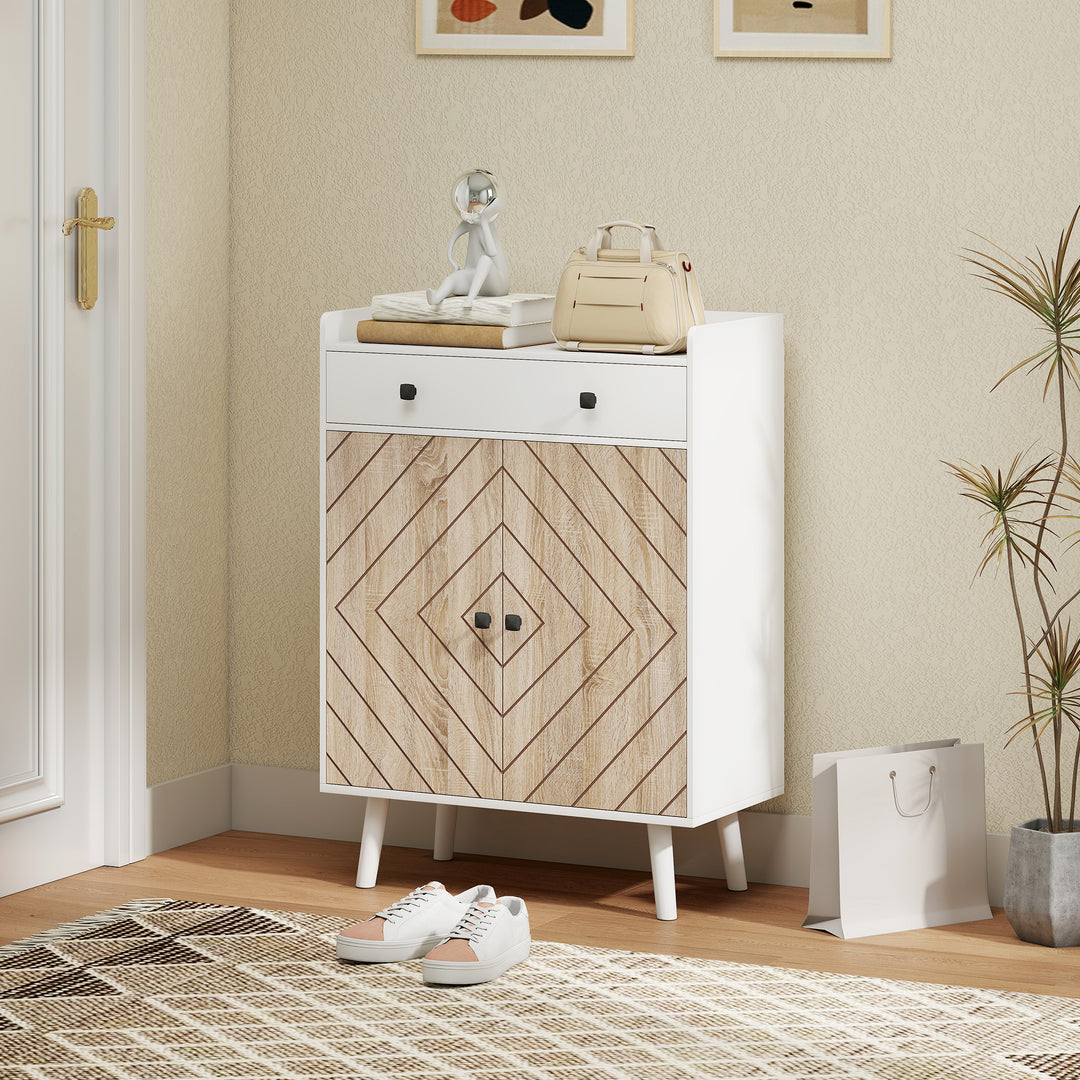 HOMCOM Shoe Cabinet for Entryway, Modern Shoe Storage Cabinet with Adjustable Shelves and Drawer for 12 Pairs, White