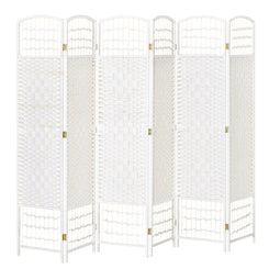 HOMCOM 6 Panel Room Divider, 5.6 ft Tall Folding Privacy Screen, Wave Fiber Freestanding Partition Wall Divider for Home Office, White