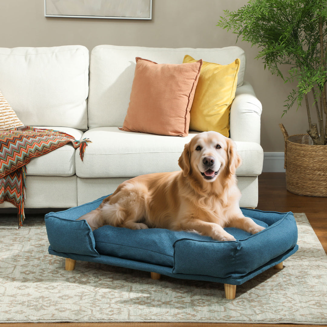 PawHut Washable Dog Sofa for Large Dogs, Elevated Pet Couch with Anti-slip Foot Pads, Dark Blue