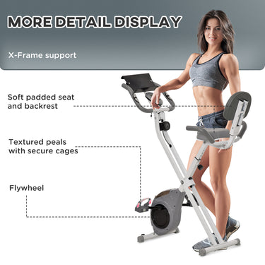 Soozier Folding Exercise Bike, Indoor Stationary Bike with 8-Level Magnetic Resistance and LCD Monitor, for Cardio Workout, Grey