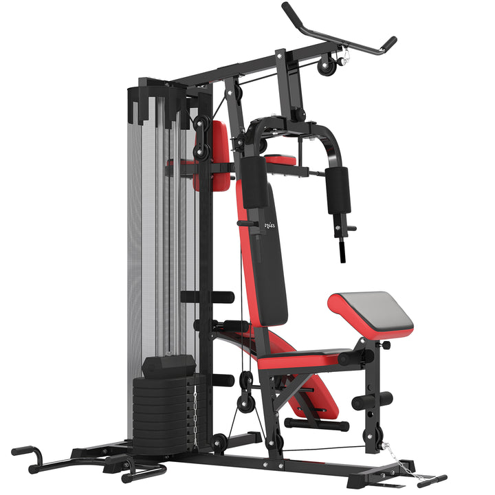 Soozier Multi Home Gym Equipment, Workout Station with Sit up Bench, Push up Stand, Dip Station, 99lbs Weights