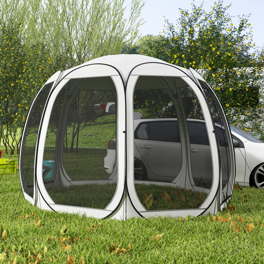 Outsunny 11' x 11.5' Screen Tent, Pop Up Camping Gazebo with Portable Carry Bag and 2 Doors, Cream White