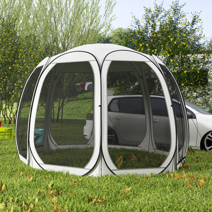 Outsunny 11' x 11.5' Screen Tent, Pop Up Camping Gazebo with Portable Carry Bag and 2 Doors, Cream White