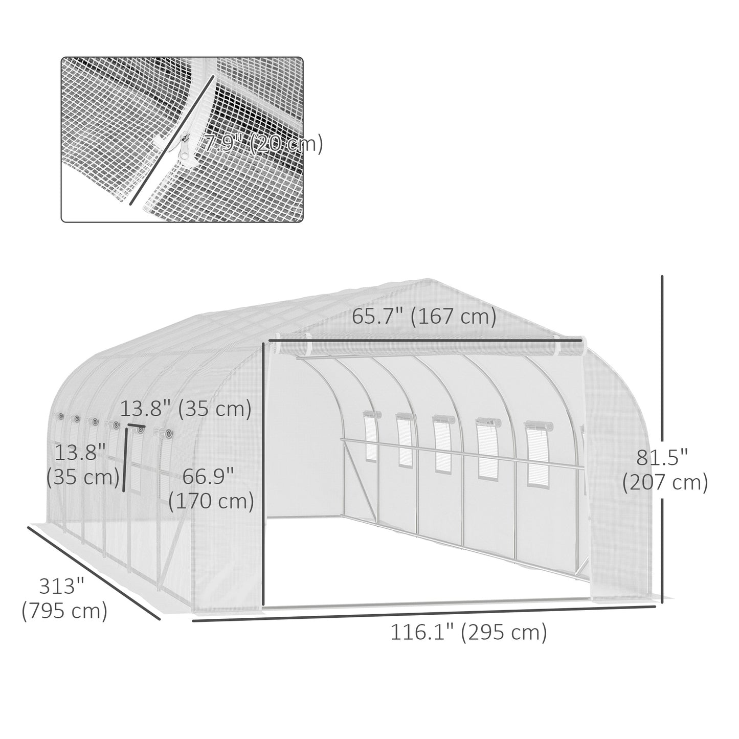 Outsunny 26' x 10' x 7' Large Steeple Walk-in Greenhouse Outdoor Garden Plant Seed Tunnel Grow Tent Steel Frame, Green