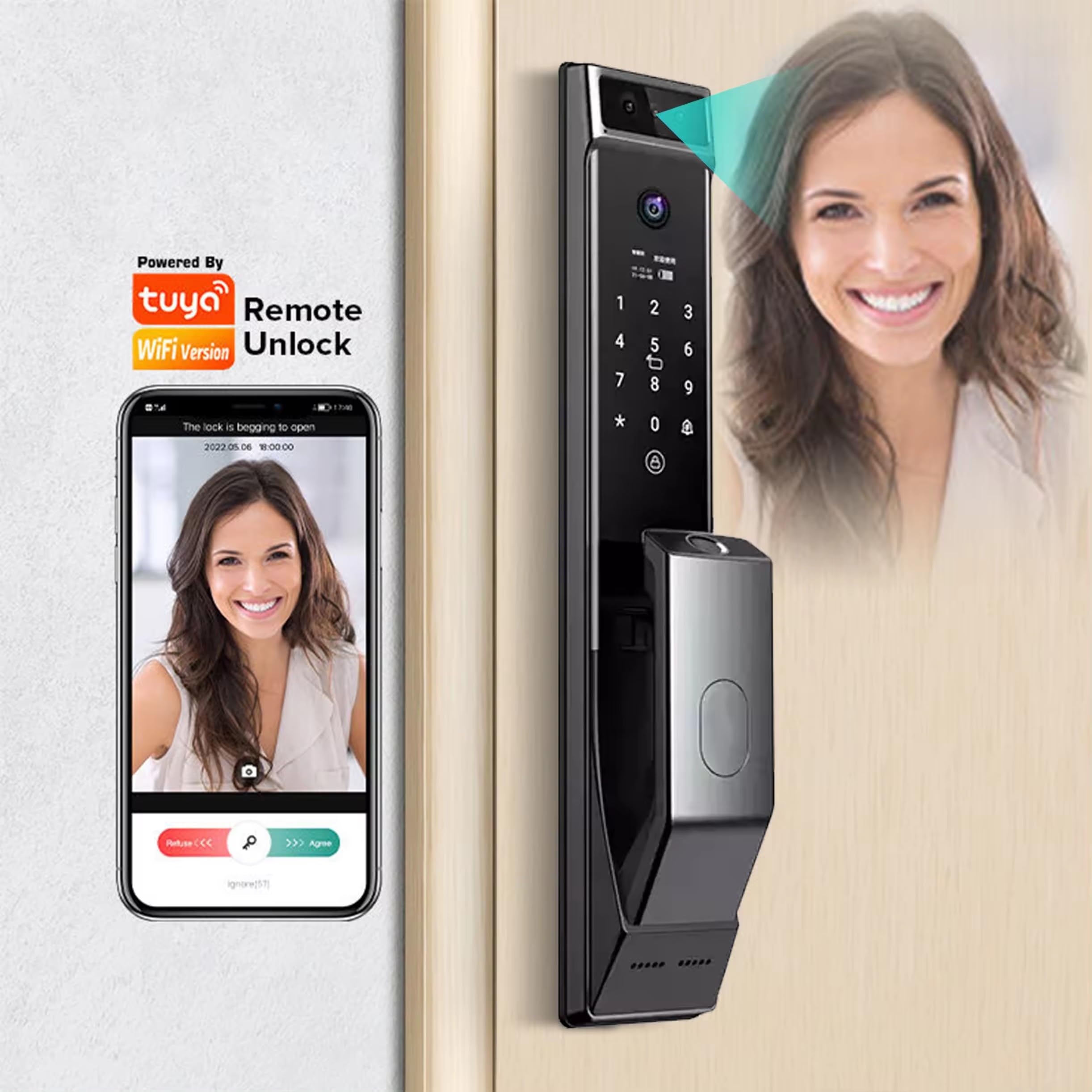 3D Face Recognition Smart Door Lock Security Camera Monitor Intelligent Fingerprint Password Electronic Key Unlock Fingerprint Door Locks,Combination Smart Door Locks,Digital Door Locks,Door Locks