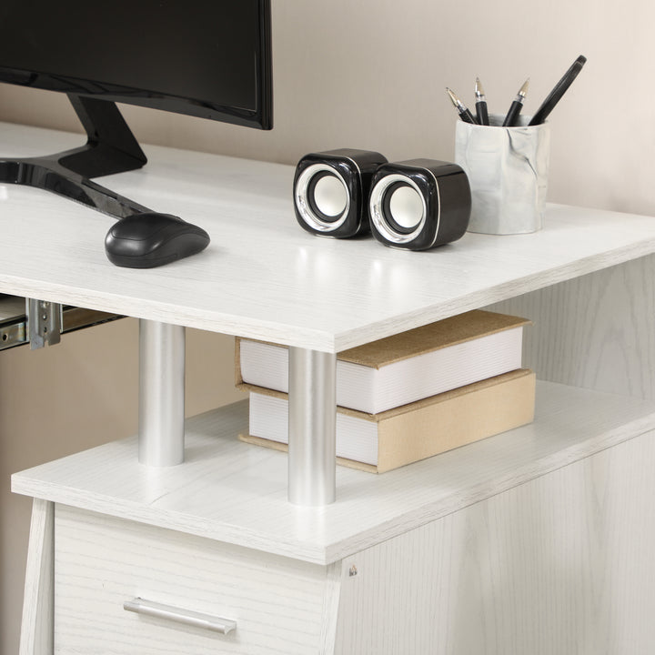 HOMCOM 47" Computer Desk with Keyboard Tray and Storage Drawers, Home Office Workstation Table with Storage Shelves, White