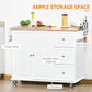 HOMCOM Rolling Kitchen Island with Drop Leaf, Kitchen Cart with Cabinet, 3 Drawers, Wood Top, White