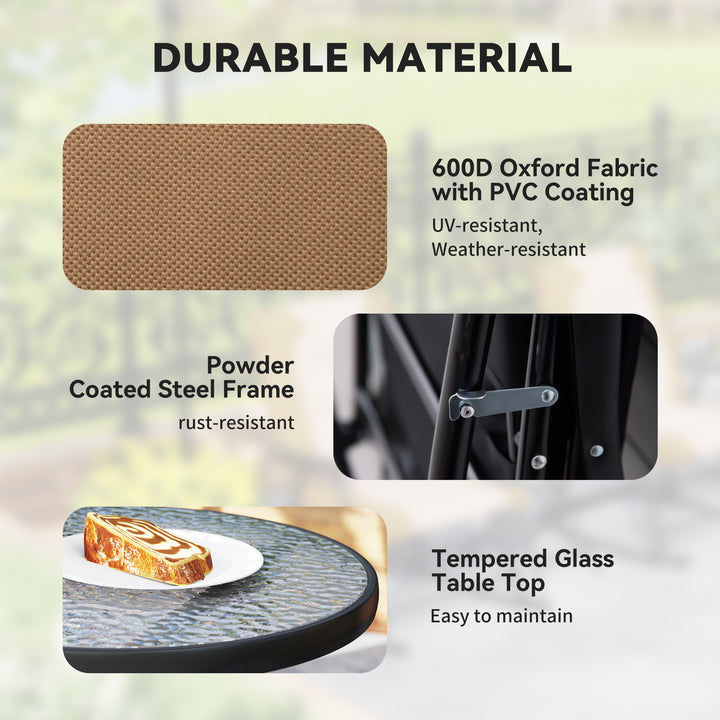 Outsunny 3pc Patio Foldable Rocking Chair Set, Outdoor Rocking Chairs and Table Bistro Set w/ Padded Seat, Headrest, Backrest for park, backyard, garden, Red