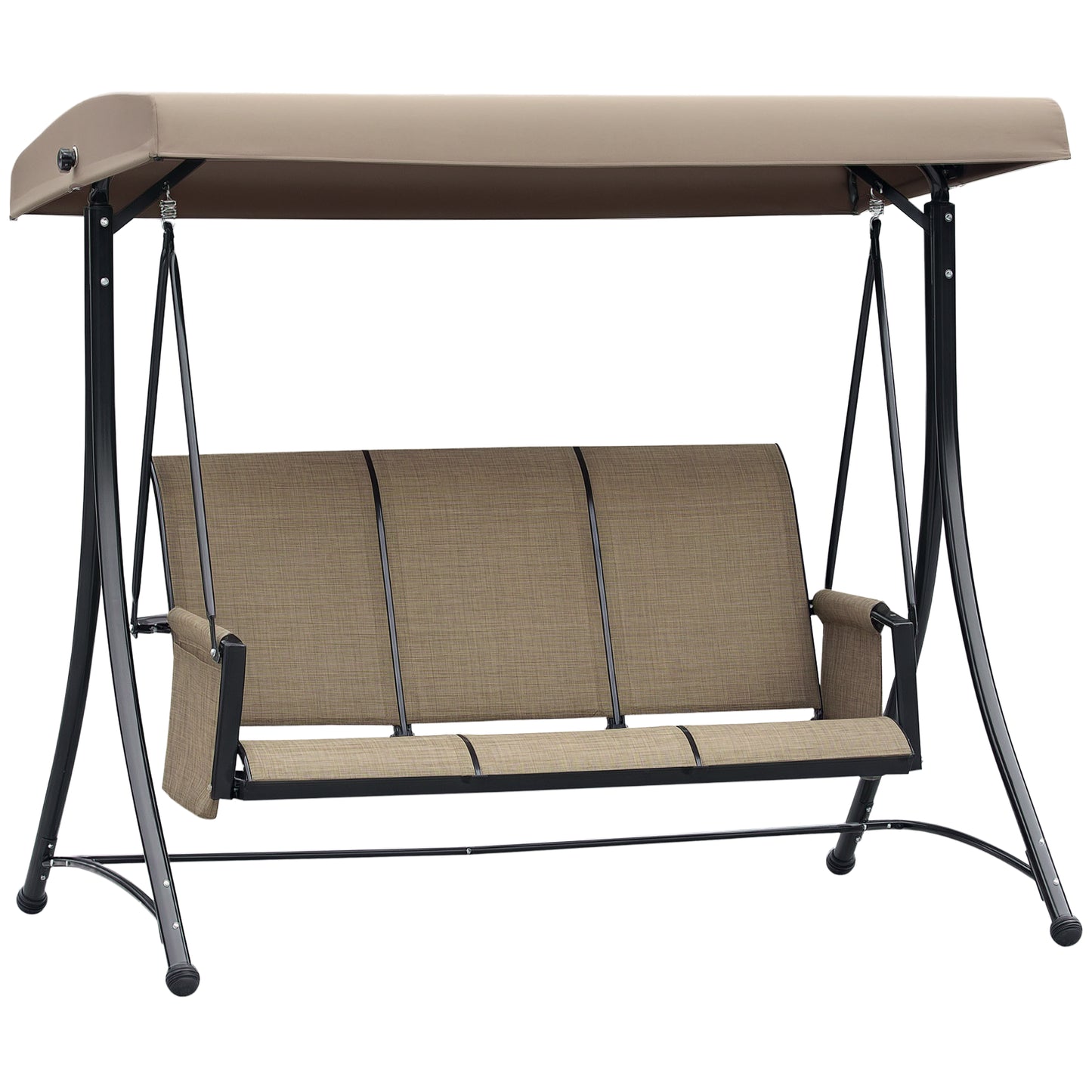Outsunny 3 Person Porch Swing Outdoor Swing Chair with High Back Design, Side Pouches and Adjustable Canopy, Dark Grey