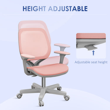 Vinsetto Office Chair, Small Computer Desk Chair with Mesh Back, Swivel Castors, Arm, Pink