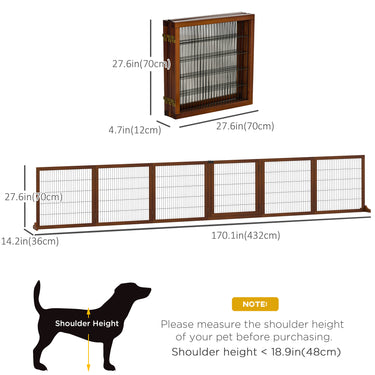 PawHut Wooden Pet Gate, Dog Safety Barrier, Freestanding Foldable Fence, w/ 6 Panels, 2 Support Feet, for House Doorway Stairs, Small & Medium Dogs, Coffee