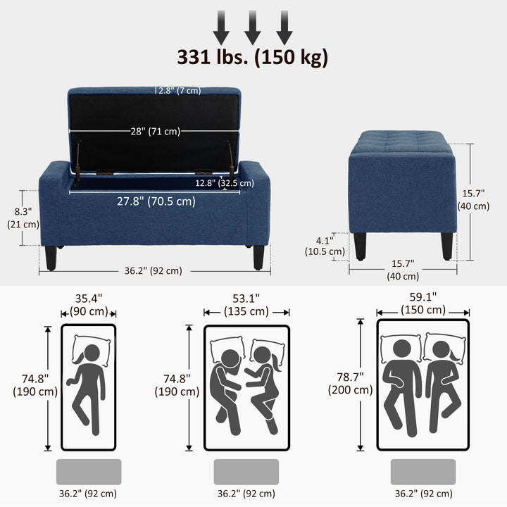 HOMCOM Storage Ottoman Bench, Linen Upholstered Bench with Tufted Design, Brown