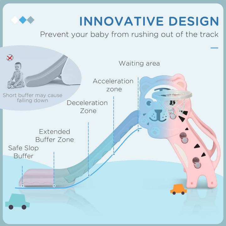 Qaba 3 in 1 Slide for Toddlers, Kids Slide Playset with Basketball Hoop, Climber, for 18-36 Months, Blue