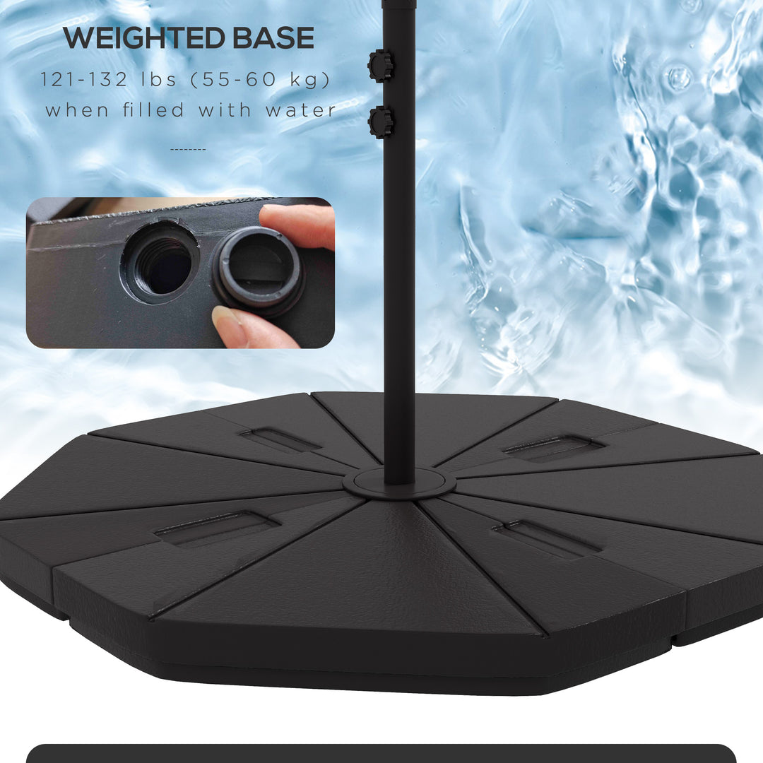 Outsunny 9.5' Offset Patio Umbrella Garden Parasol with Solar LED Lights and Weights, Dark Grey