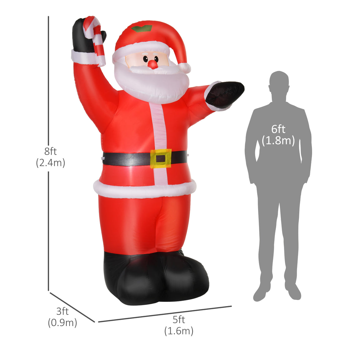 HOMCOM 8ft Inflatable Christmas Santa Claus with Candy Cane, Blow-Up Outdoor LED Yard Display for Lawn Garden Party