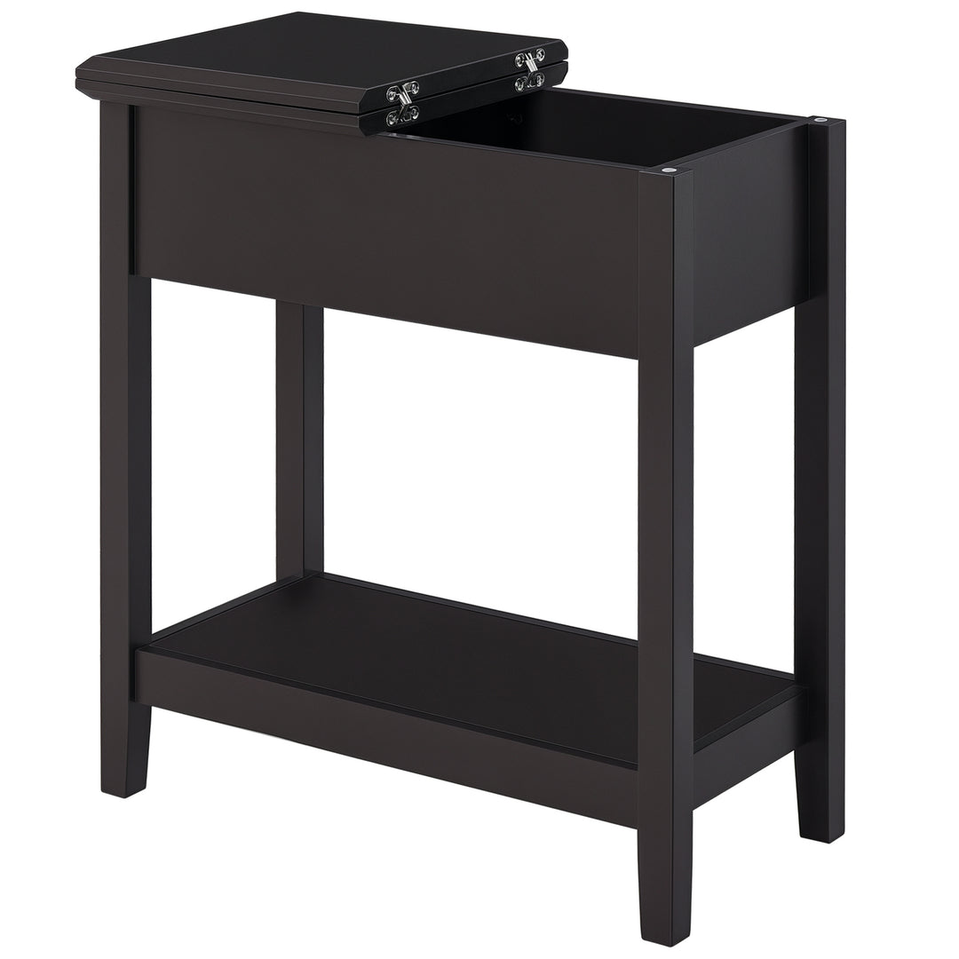 HOMCOM End Side Table in Flip Top Design with Cabinet and Bottom Shelf, Storage Furniture Decoration for Bedroom Living Room Office, Dark Coffee
