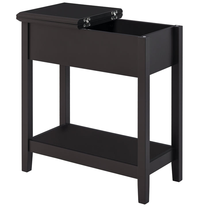 HOMCOM End Side Table in Flip Top Design with Cabinet and Bottom Shelf, Storage Furniture Decoration for Bedroom Living Room Office, Dark Coffee