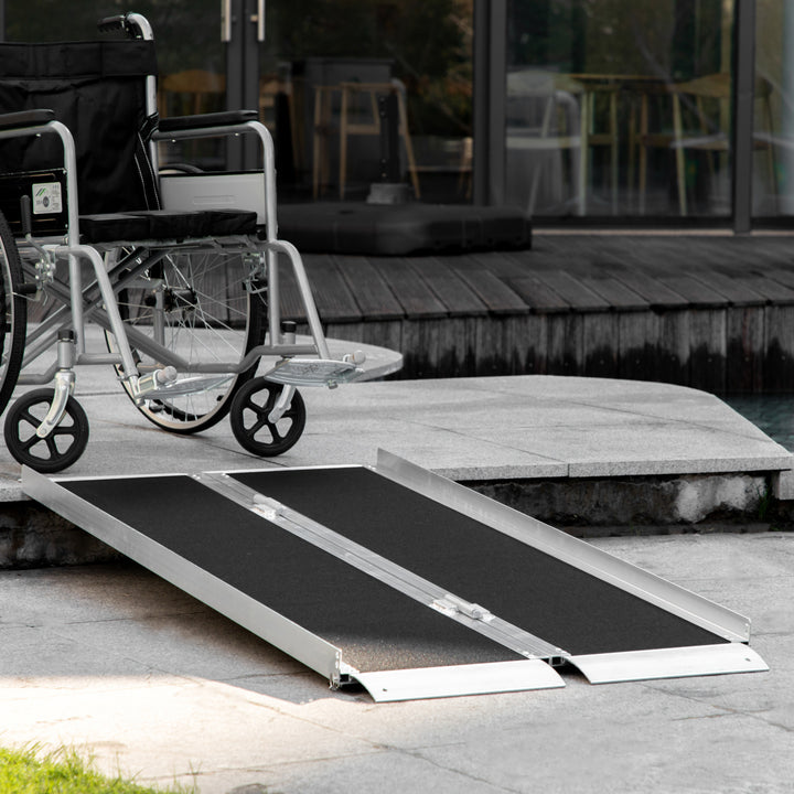 HOMCOM 5' Portable Wheelchair Ramp Aluminum Threshold Mobility Single-fold for Scooter with Carrying Handle