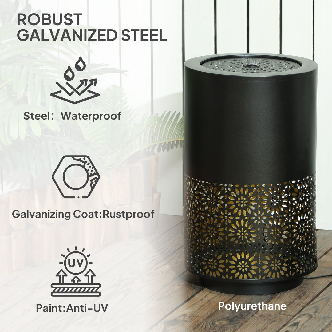 Outsunny 21" Tall Garden Waterfall Fountain with LED Lights, Outdoor Water Fountain Water Feature with Adjustable Flow, Black