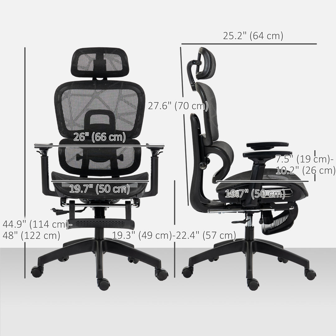HOMCOM Mesh Office Chair with 3D Armrest, High Back Desk Chair with Lumbar Support, 135° Reclining, Adjustable Headrest, Black