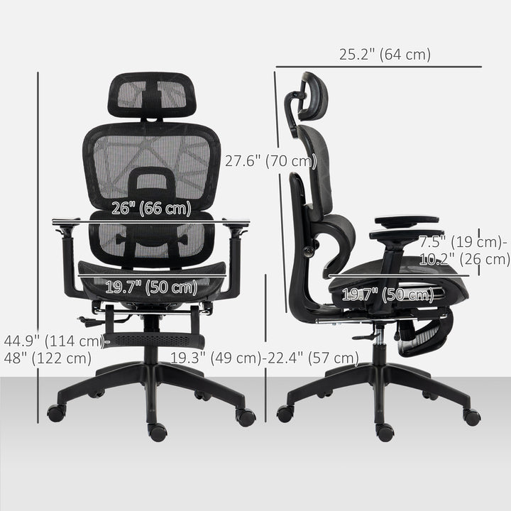 HOMCOM Mesh Office Chair with 3D Armrest, High Back Desk Chair with Lumbar Support, 135° Reclining, Adjustable Headrest, Black