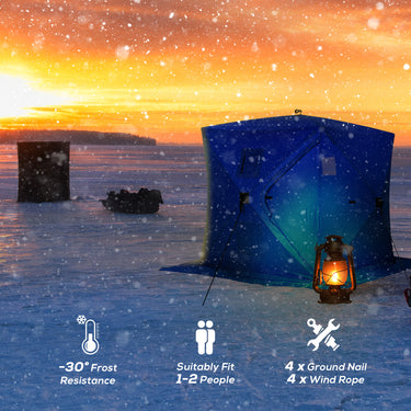 Outsunny 2 Person Pop Up Ice Fishing Tent Shelter, Fishing Shanty, with Carry Bag, Blue