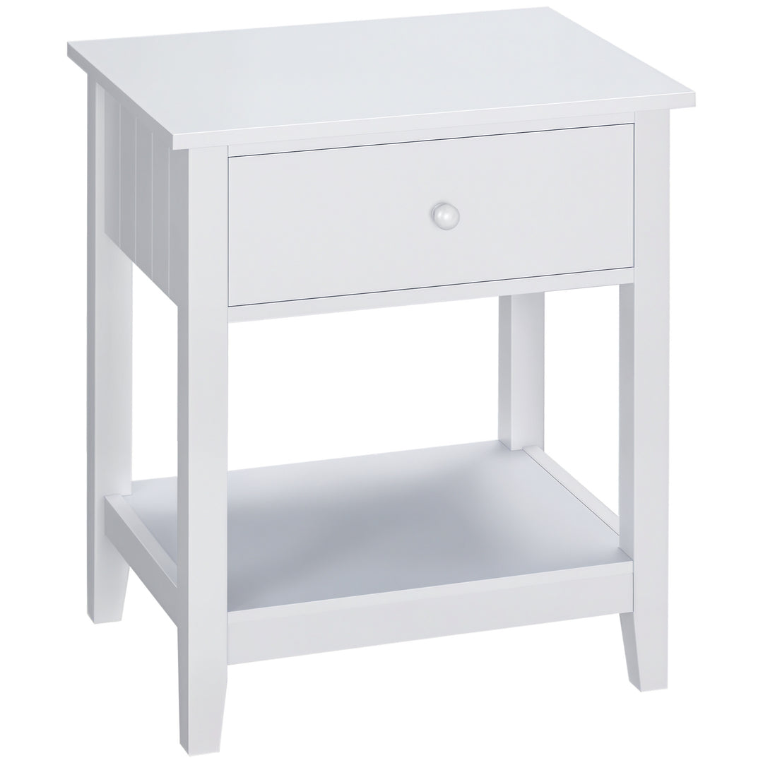HOMCOM Modern Style Nightstand, Small End Table with Drawer and Storage Shelf for Bedroom, Living Room, White