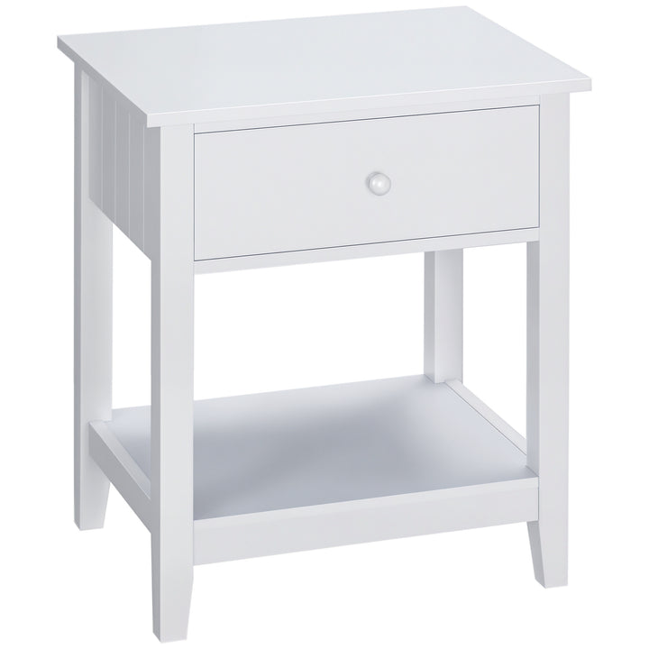 HOMCOM Modern Style Nightstand, Small End Table with Drawer and Storage Shelf for Bedroom, Living Room, White