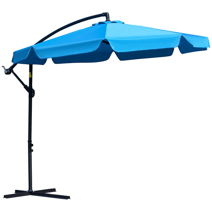 Outsunny 9FT Offset Hanging Patio Umbrella Cantilever Umbrella with Easy Tilt Adjustment, Cross Base and 8 Ribs for Backyard, Poolside, Lawn and Garden, White