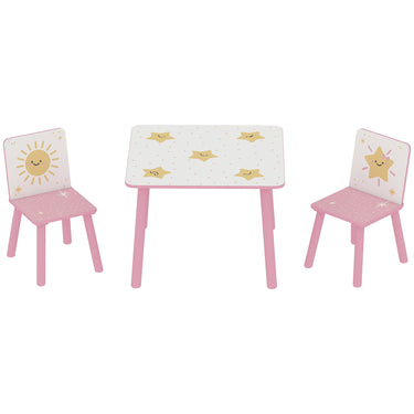Qaba 3-Piece Kids Table and Chair Set with Star Pattern for Boys and Girls Aged 3-8, Bedroom, Nursery, Playroom, Pink