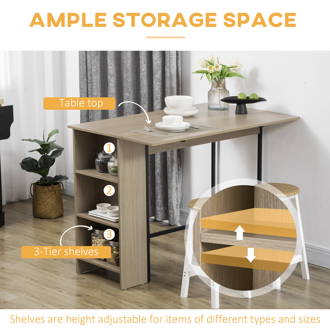 HOMCOM Counter Height Table with Drop Leaf, Extendable Bar Table with Adjustable Storage Shelf, Rustic Brown