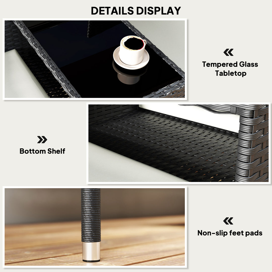 Outsunny Patio Furniture w/ Mid-Table PE Rattan Loveseat w/ Cushion, Cream White