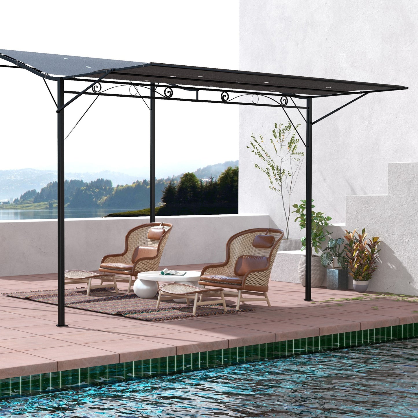 Outsunny 10x8ft Patio Metal Gazebo with Extendable Side Awning Outdoor Shelter Garden Sun Shade Canopy Deck Door Window Awning Cream White