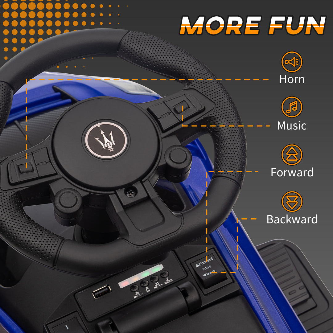 Qaba 6V Maserati GT2 Licensed Electric Car for Kids, Ride on Car with Under Seat Storage, LED Headlights Music, Blue