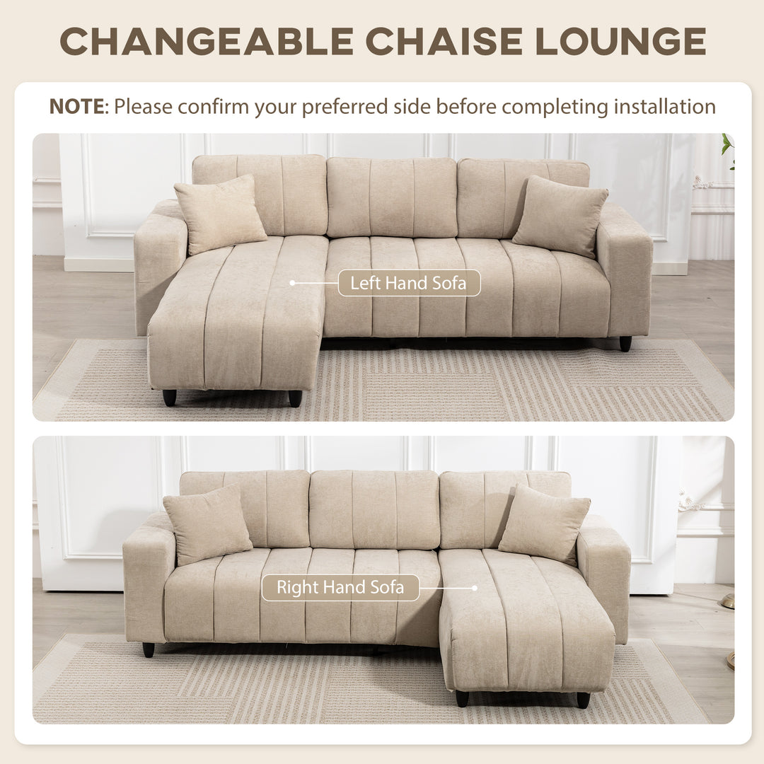 HOMCOM Sectional Couch with Integrated Seat, 3 Seater L-Shaped Sofa with Changeable Chaise, Spring Cushion, 2 Pillows, Grey