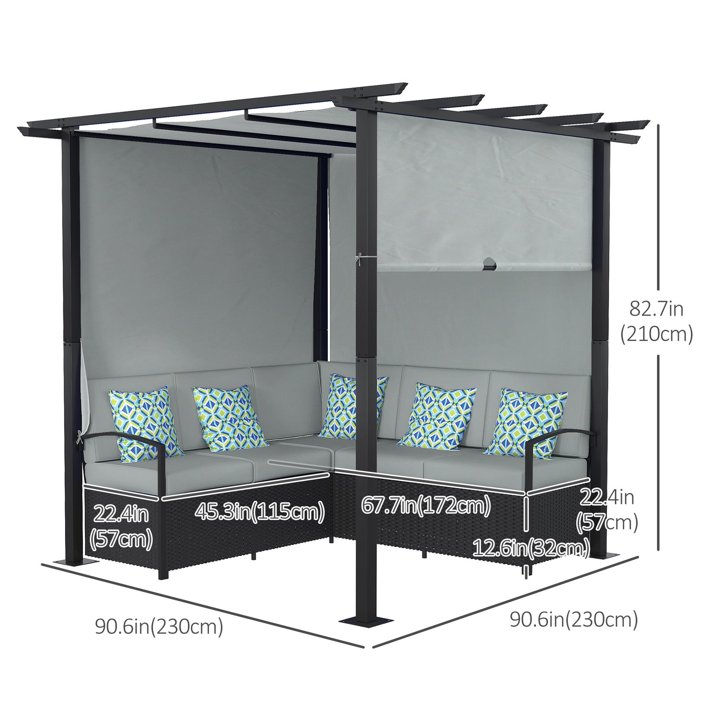 Outsunny Wicker Patio Furniture, Outdoor PE Rattan Sofa Set with Retractable Canopy Pergola, Shade Shelter for Deck, Pool, Garden, Terrace, Blue
