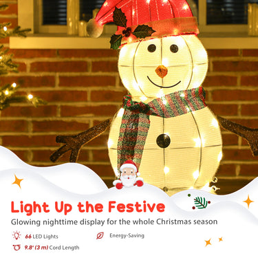 Outsunny Lighted Christmas Decoration, Outdoor Christmas Snowman with LED Lights, Stakes, Zip Ties, IP44 Waterproof