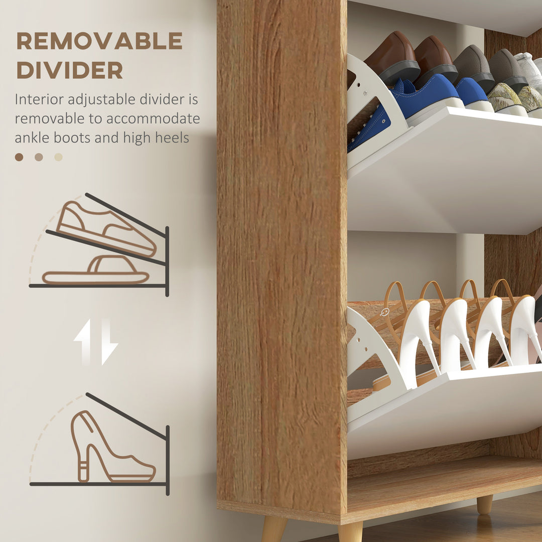 HOMCOM Slim Shoe Storage Cabinet with 3 Flip Drawers and Adjustable Shelves, Shoe Cabinet for 18-24 Pairs, White