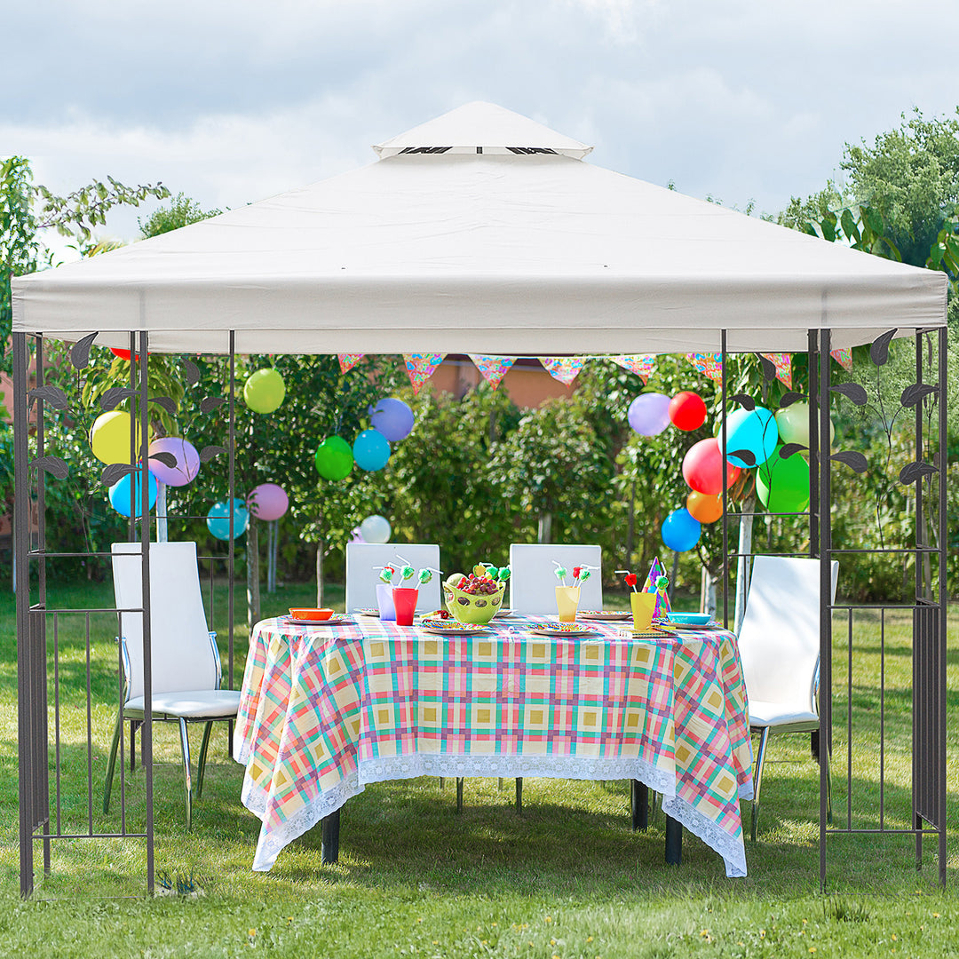 Outsunny 10' x 10' Outdoor Garden Metal Gazebo Patio Canopy Marquee Patio Party Tent Canopy Shelter Vented Roof Decorative Frame, Cream