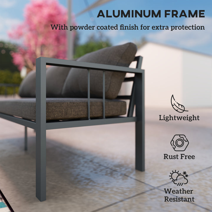 Outsunny Aluminum Garden Sofa, 3-Person Outdoor Couch, Backyard Furniture for 3-person with Cushions, 72.8" x 26" x 25.2", Grey